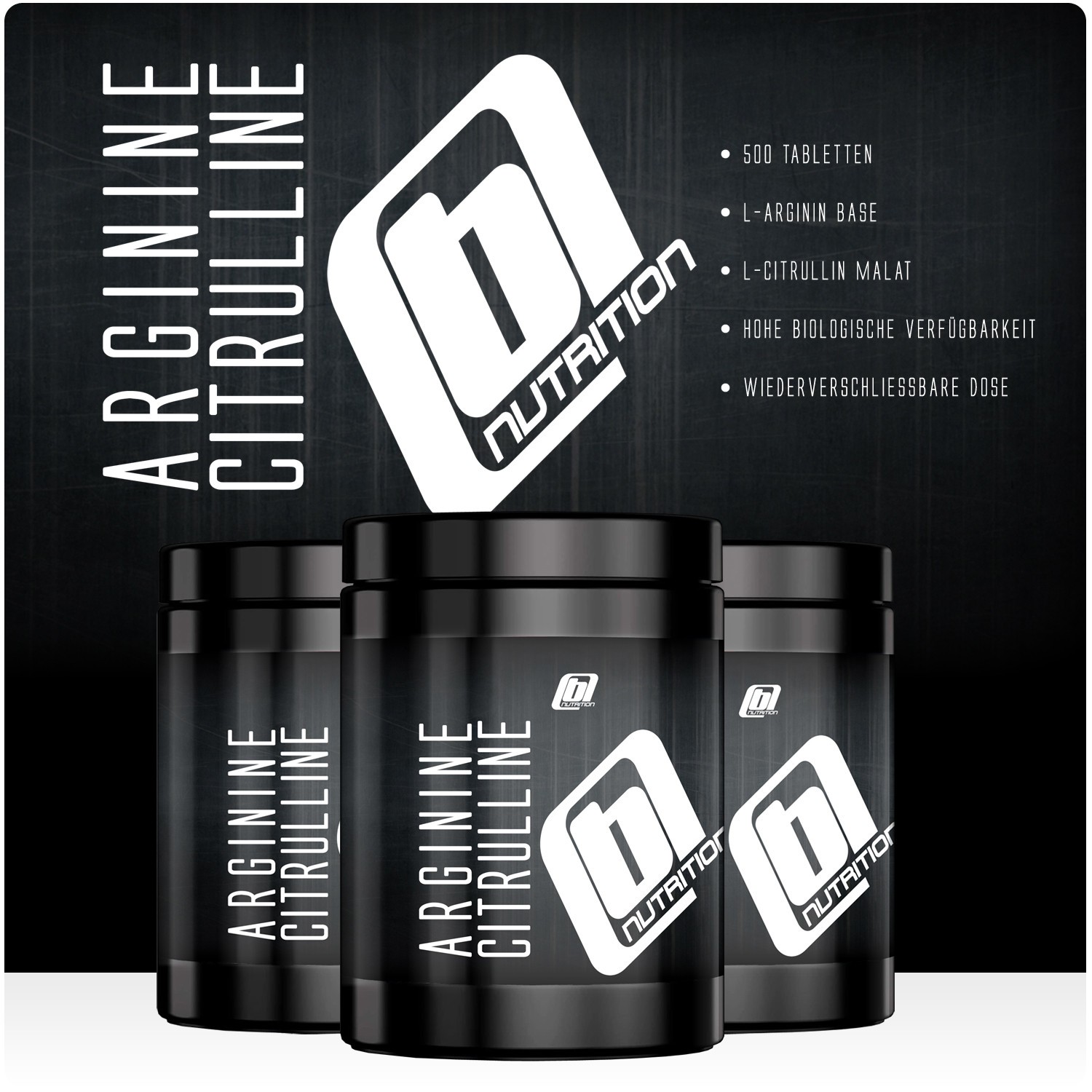 Brizzly Nutrition Arginin-Citrullin-Tabletten in schwarzen Produktdosen