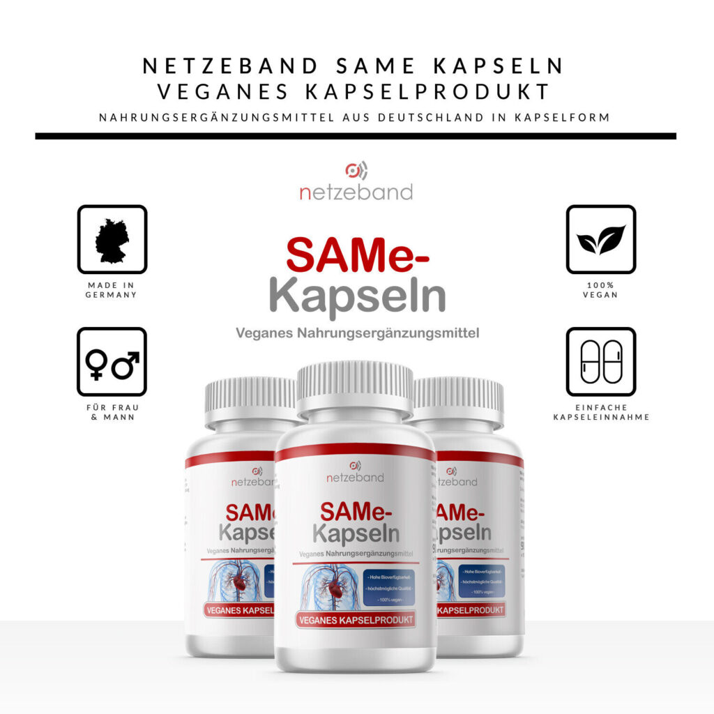 Netzeband SAMe 400mg pro Kapsel | 90 Kapseln | enthält 75 % aktives und 25 % inaktives Isomer | vegan | gluten- und laktosefrei"