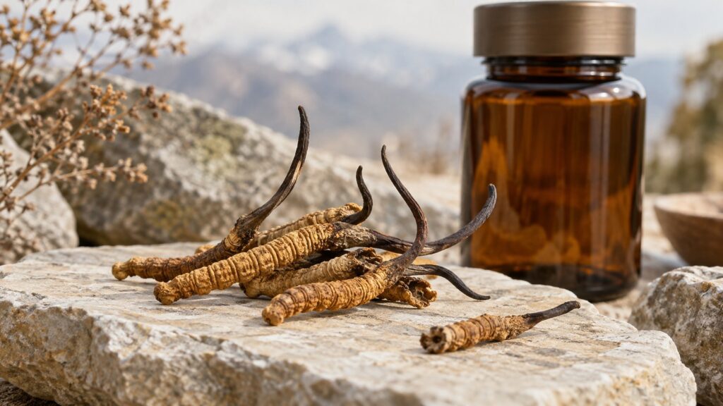 Cordyceps-sinensis-Extrakt – fotorealistisches, KI-generiertes Symbolbild