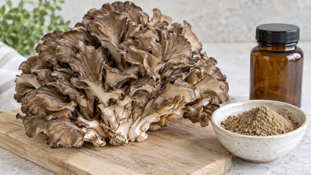 Maitake-Extrakt – fotorealistisches, KI-generiertes Symbolbild
